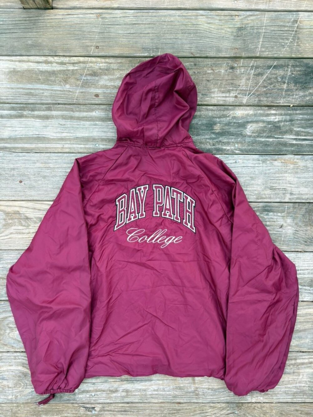 Vintage 90s Bay Path College Jacket XL King Louie USA Pullover Anorak Burgundy